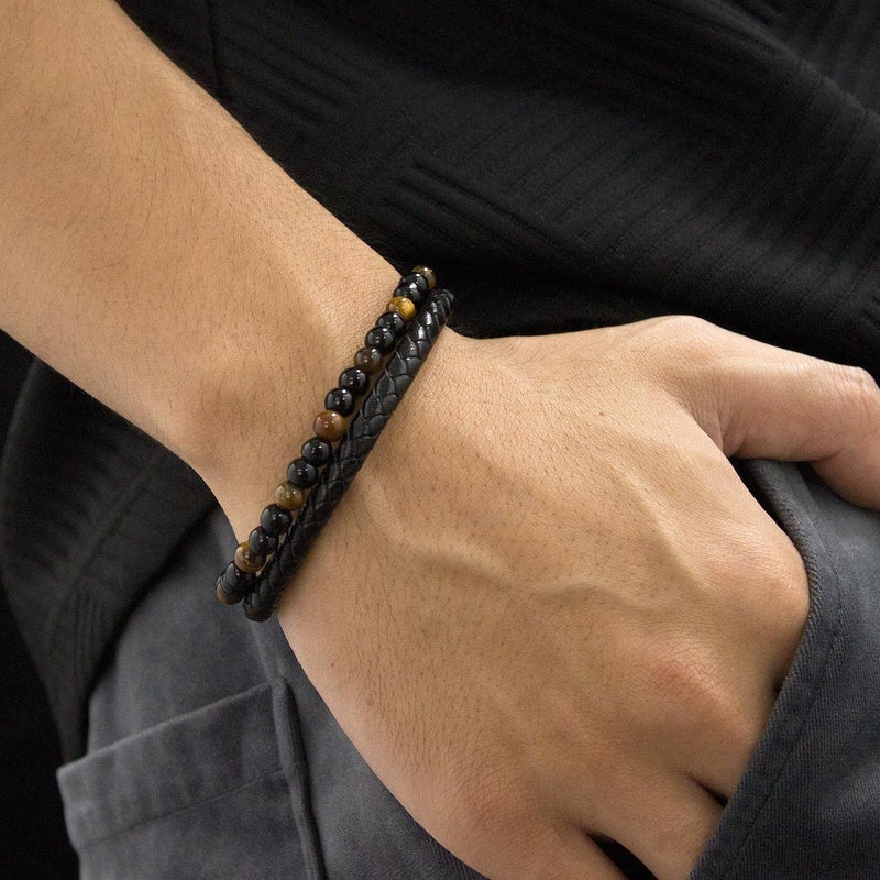 DivaGlamz The Guardian - Son's Tiger Eye Protection Bracelet From Mom, Black Braided Leather natural stone Inspirational Bracelets Engraved Love You Forever Birthday Gift Jewelry - Image 3